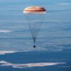 The Soyuz MS-15 spacecraft is seen as it lands in a remote area near the town of Zhezkazgan, Kazakhstan with Expedition 62 crew members Jessica Meir and Drew Morgan of NASA, and Oleg Skripochka of Roscosmos, Friday, April 17, 2020. Meir and Skripochka returned after 205 days in space, and Morgan after 272 days in space. All three served as Expedition 60-61-62 crew members onboard the International Space Station. Credits: NASA/GCTC/Andrey Shelepin