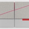 Jennie C. Jones, Fractured Crescendo, Red Rest, 2020, acoustic absorber panel and acrylic on canvas, diptych overall: 36 x 49 1/2 x 2 in (91.4 x 125.7 x 5.1 cm), each: 36 x 24 x 2 in (91.4 x 61 x 5.1 cm). Courtesy Alexander Gray Associates, New York; Patron Gallery, Chicago, IL, © Jennie C. Jones /Artists Rights Society (ARS), New York.
