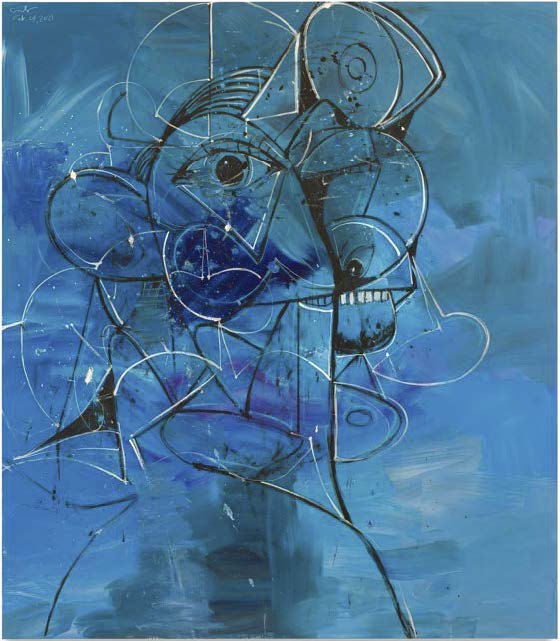 George Condo, Blues In D Flat, 2021 Oil on linen, 203.2 x 177.8 x 3.8 cm / 80 x 70 x 1 1/2 in © George Condo. Photo: Lance Brewer