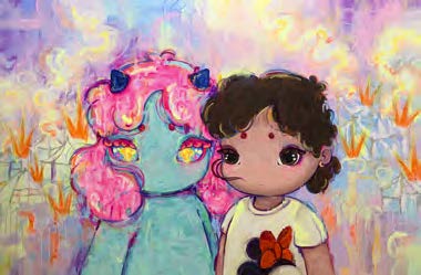 Reijanah, 2021. Acrylic, soft pastel and oil pastel on canvas. 150 by 250 cm.