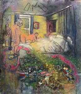 Just a Minute for the Bare Necessities, 2021. Oil, acrylic, spray paint and white out on canvas. 213.4 by 185.4 cm.