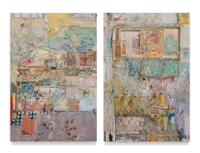 Un Cheng, Nice to have a night like this, 2021, Oil on canvas, 150 x 100 cm each. Image courtesy of artists and Blindspot Gallery