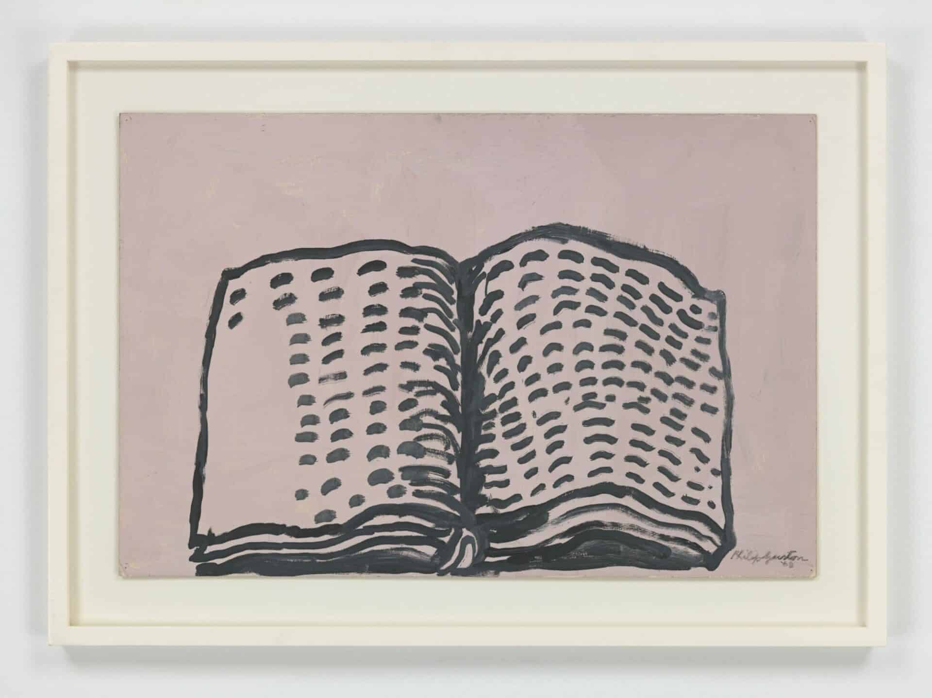 GUSTO84207 Philip Guston  Untitled (Book) 1968 Gouache on illustration board 50.8 x 76.2 cm / 20 x 30 in 66 x 91.1 x 4.8 cm / 26 x 35 7/8 x 1 7/8 in (framed) © The Estate of Philip Guston, Courtesy the Estate and Hauser & Wirth Photo: Genevieve Hanson