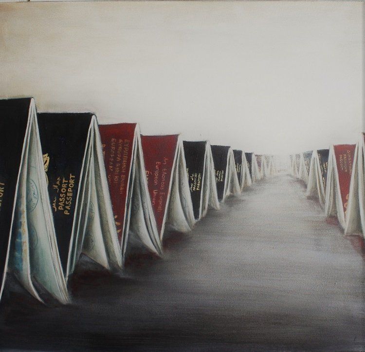 Miriam McConnon, Passport Tents II, oil on canvas, 50x60cm