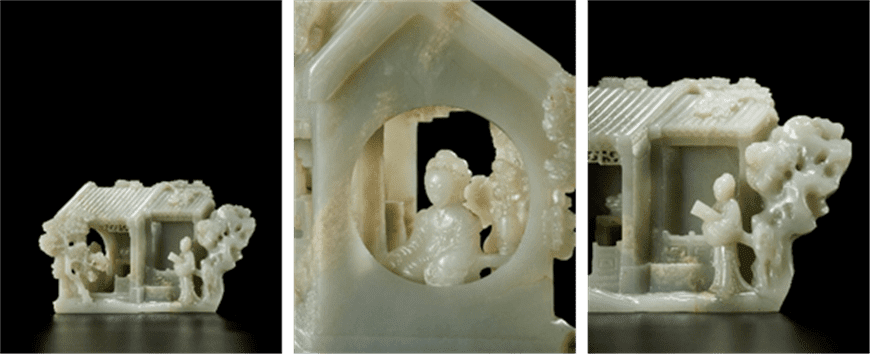 An Extremely Rare Pale Green Jade ‘Romance of The Western Chamber’ Openwork Boulder, Qianlong. Estimate: HK$6,000,000-8,000,000