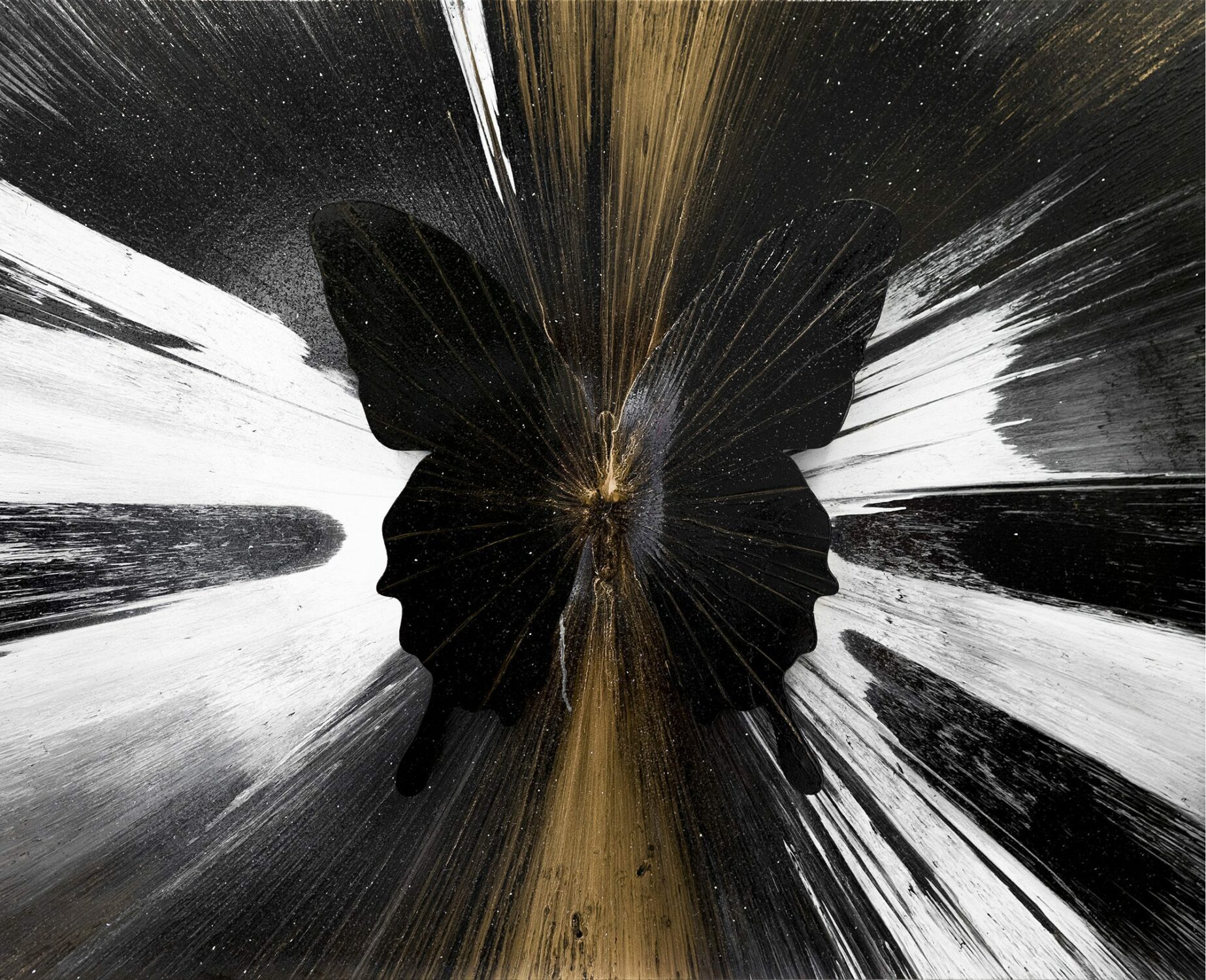 PunkMeTender. Oil Paint on Stretched Canvas, aluminum butterfly, diamond dust 48 x 60