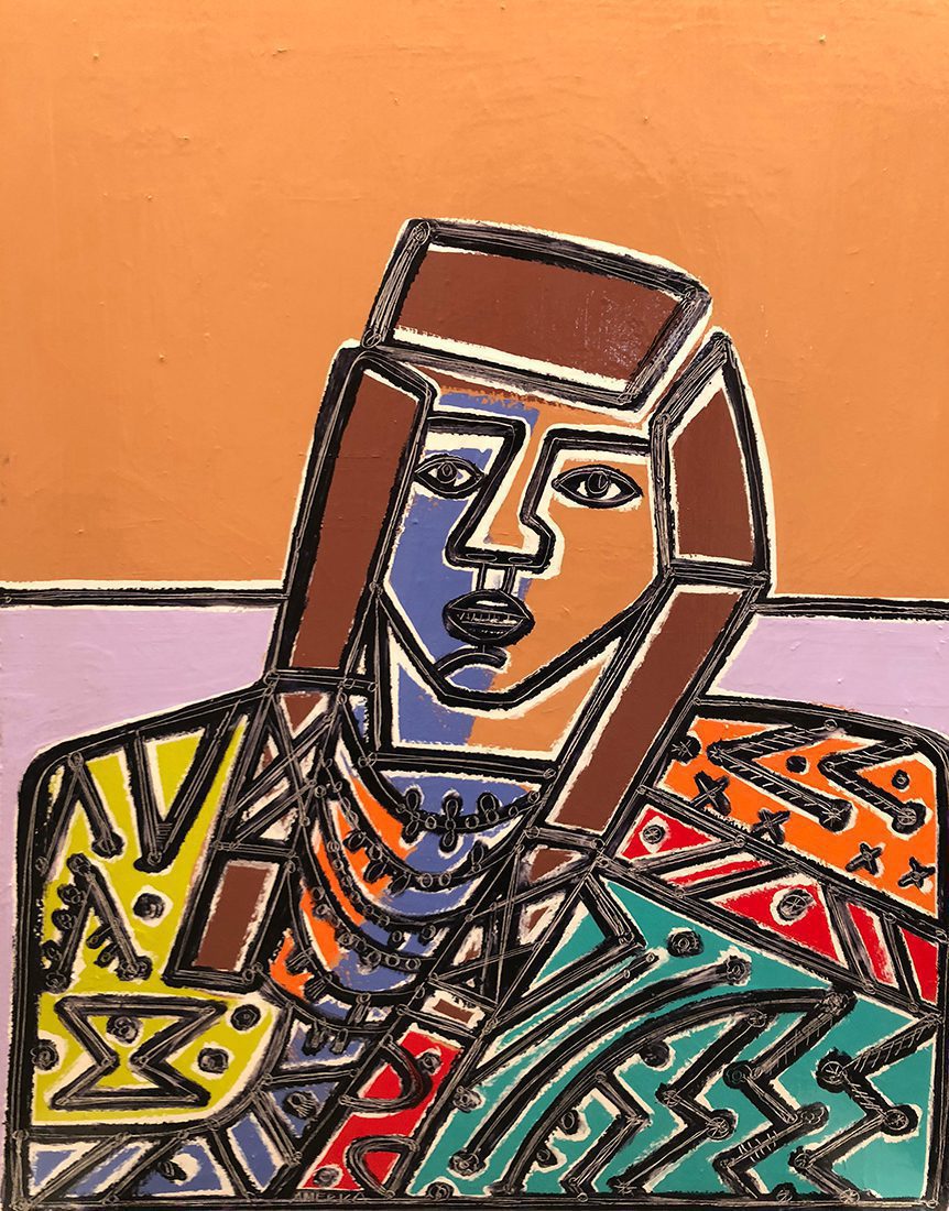 AMERICA MARTIN Man with Blanket Oil + Acrylic on Canvas 50 x 40 inches