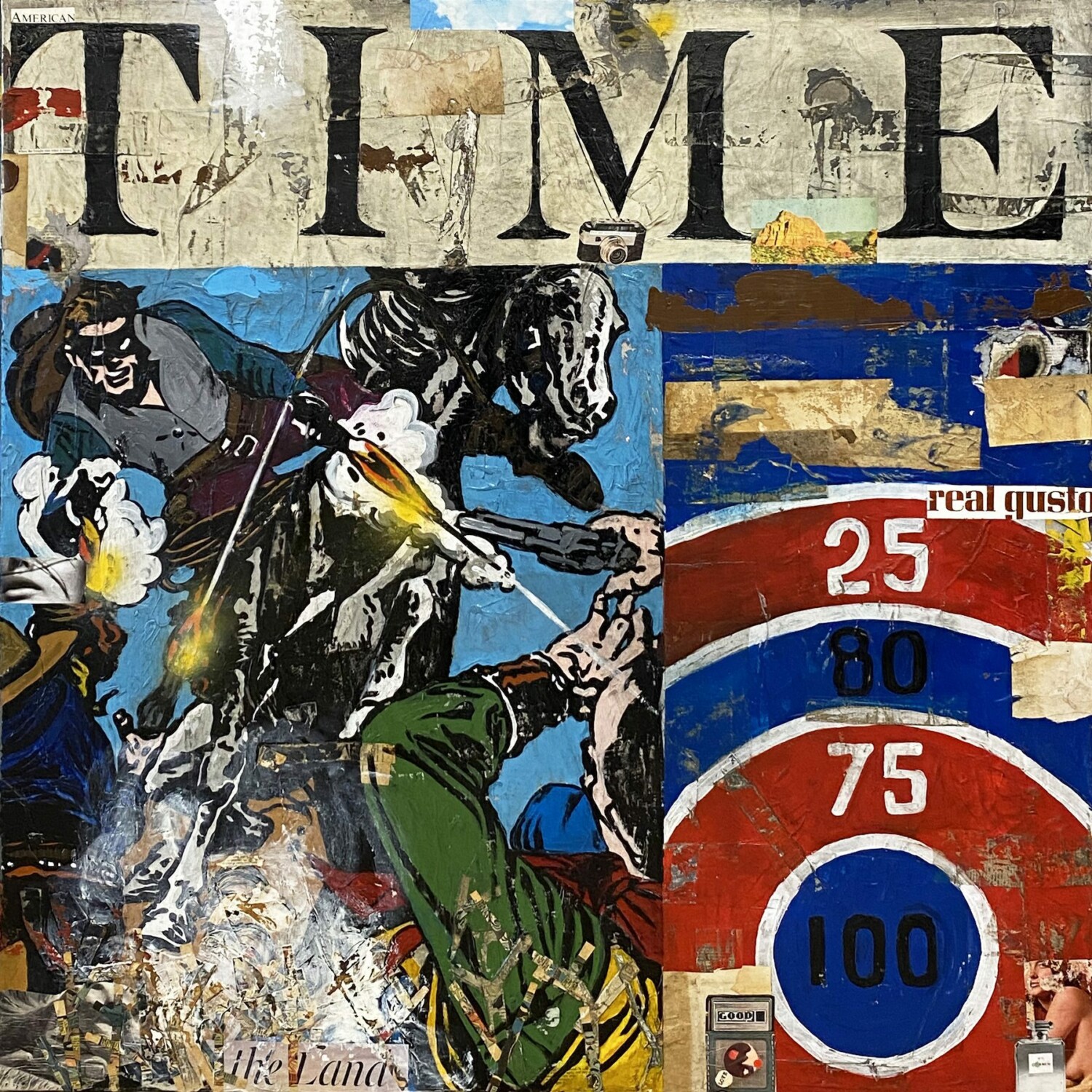 GREG MILLER Time Acrylic, Collage, Gloss Varnish on Panel 48 x 48 inches