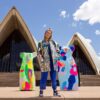 Artist Rosie Deacon and two of the koalas that will occupy the Centre for Creativity as part of House Warming Image credit: Daniel Boud