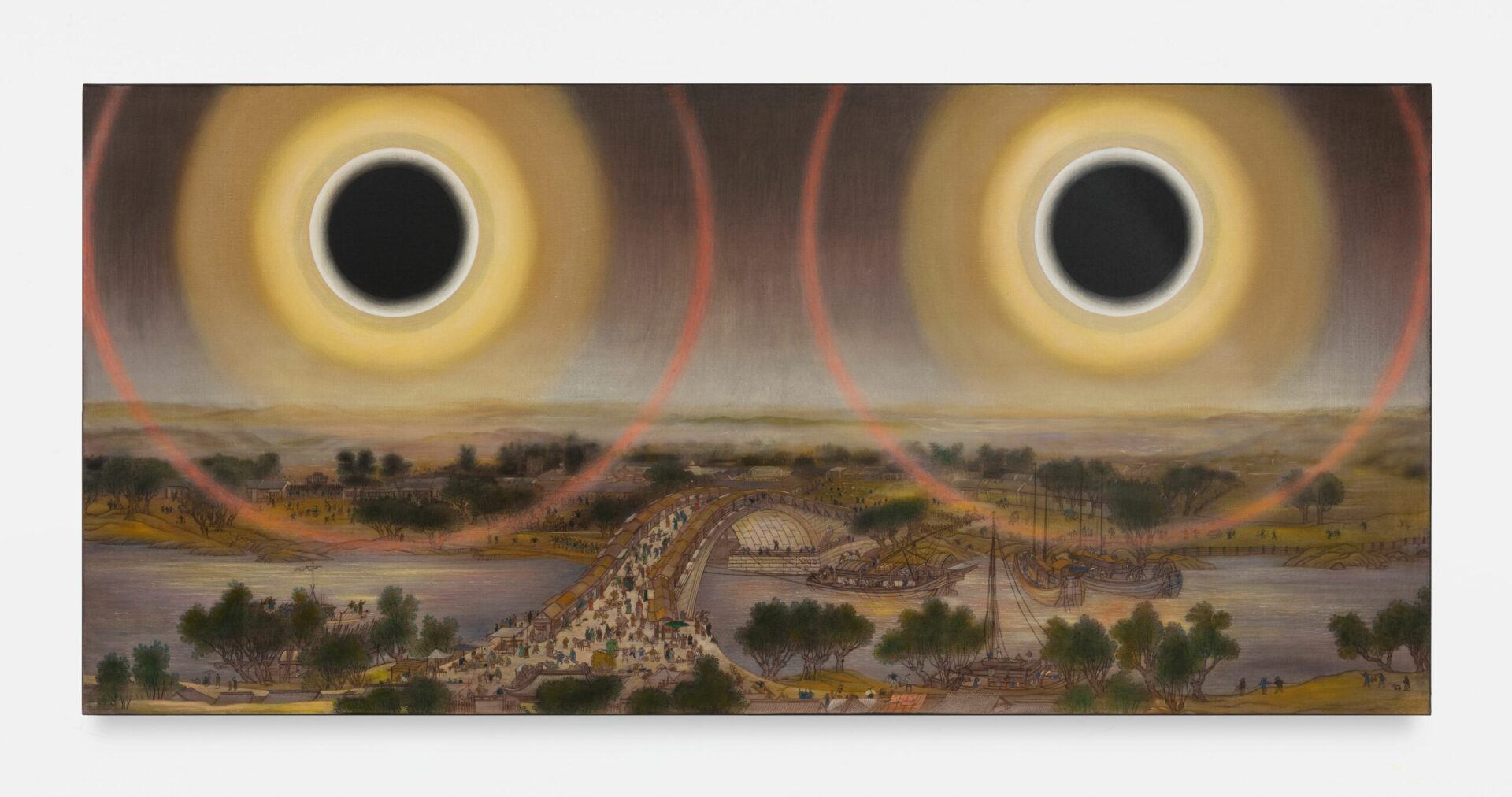 Studies into the Past. Oil on wood. Approx. : 75 x 150 x 4 cm | 29 1/2 x 59 1/16 x 1 9/16 inch Photo: Claire Dorn. © Laurent Grasso / ADAGP, Paris & SACK, Seoul 2021. Courtesy Perrotin