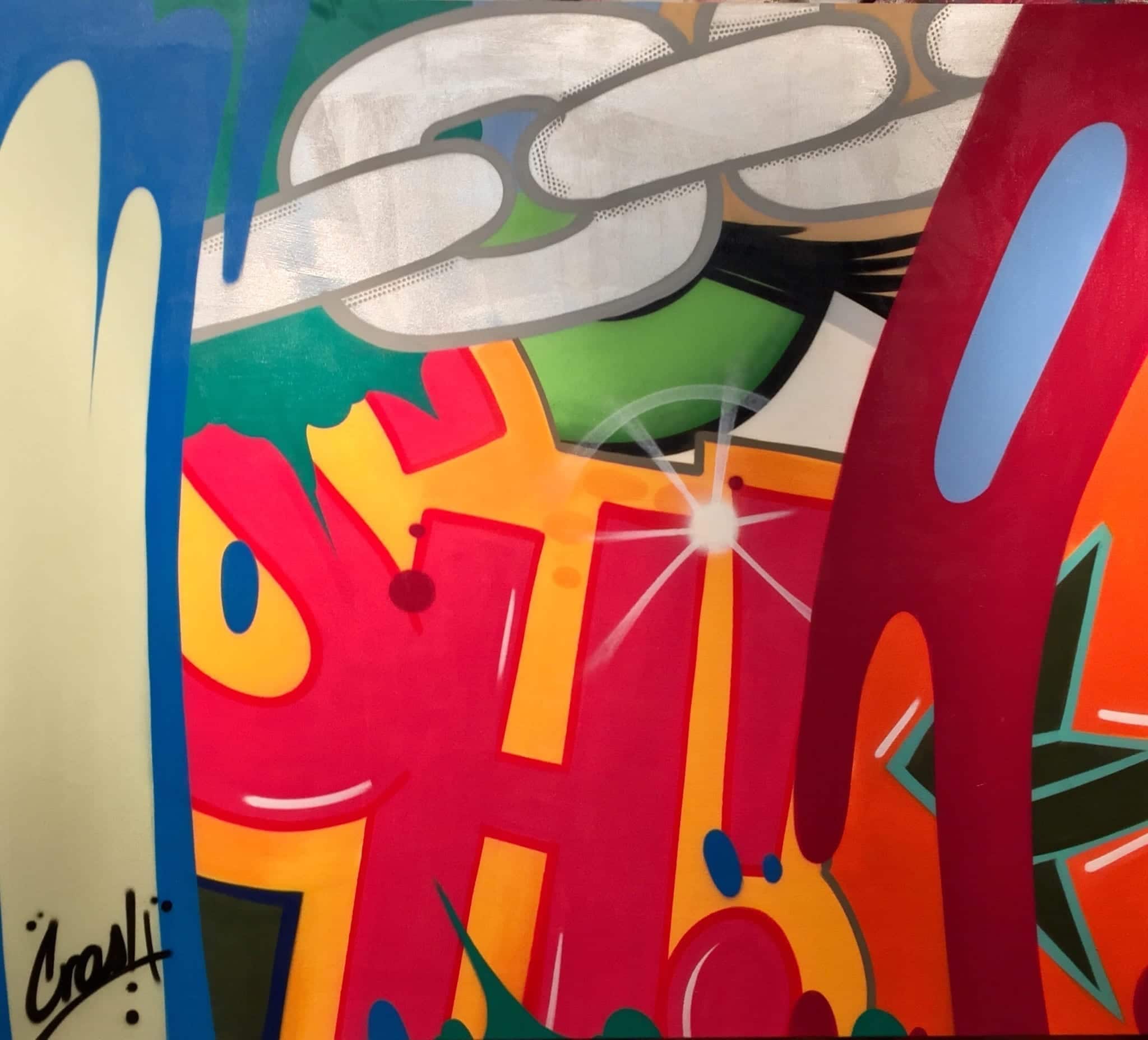 JOHN "CRASH" MATOS Born to Be Free Spray Paint on Canvas 78 x 87 inches