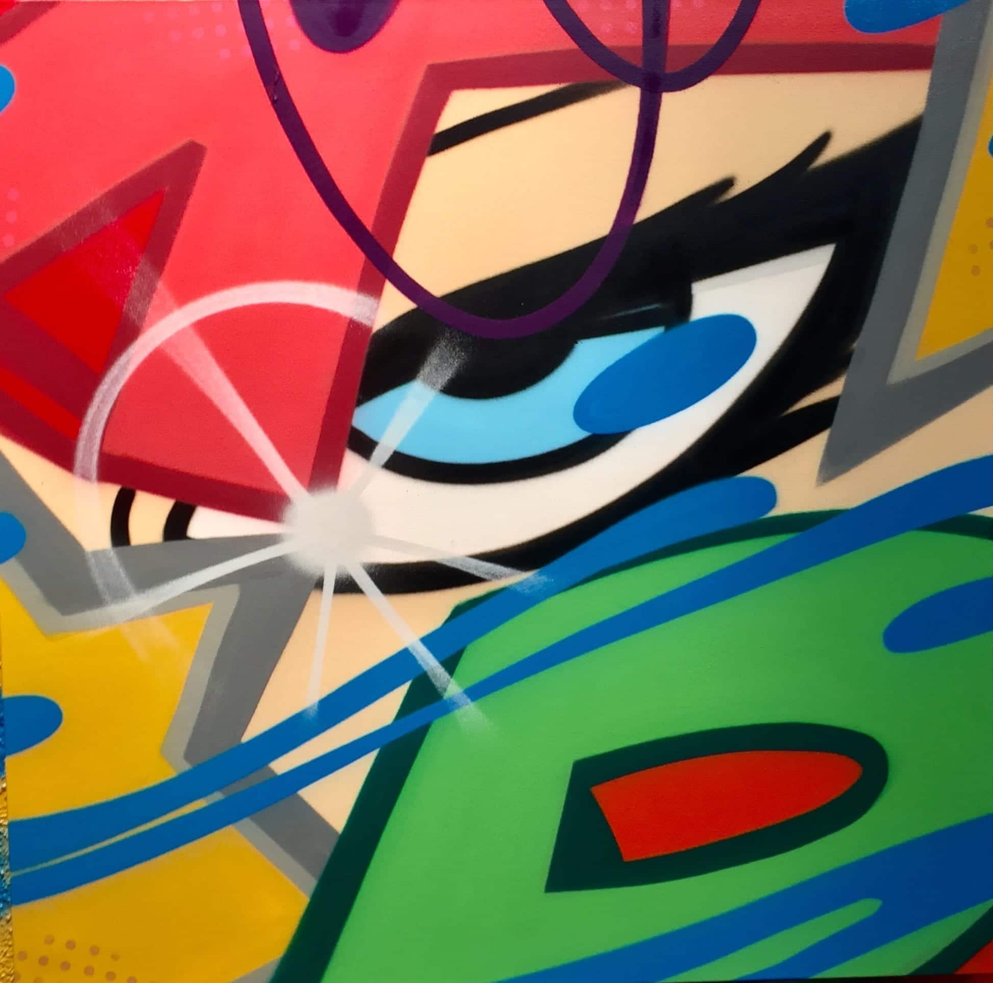 JOHN "CRASH" MATOS Decade Dance Facade Spray Paint on Canvas 36 x 36 inches