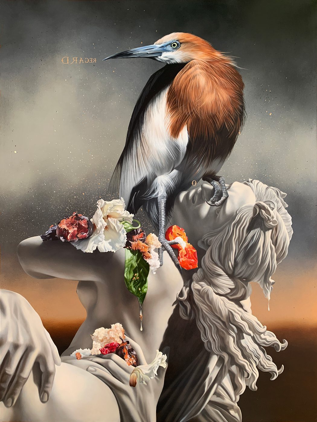 Josie Morway. “Master Cleanse” (oil and enamel on wood, 40” x 30”)