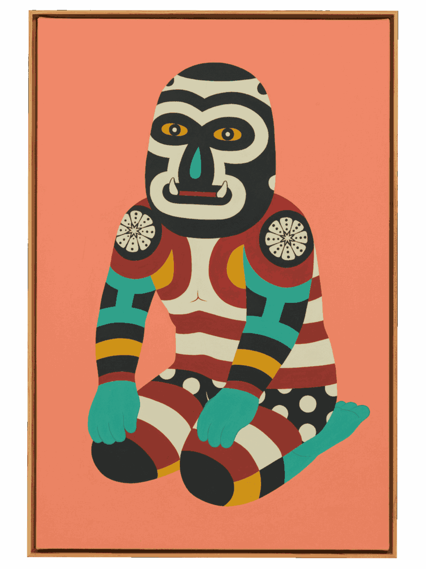 Prodip, Peyote ceremony, 2021, Acrylic on canvas, 60.5 by 91 cm; 64 by 94.5 cm