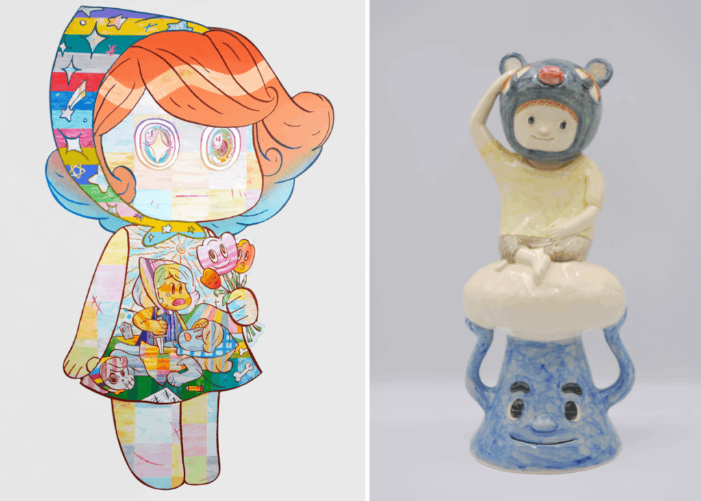 L-R: “Girl Vs. Self” by Sun-Mi and “Boy in a Bear Costume on the Mountain” by Yasuhito Kawasaki