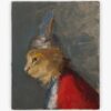 Seth Becker, Cat in Knight's Costume 2022. Oil on panel; 12 1/4 x 10 in (31.1 x 25.4 cm). Courtesy the artist, Pamela Salisbury Gallery, New York, and Venus Over Manhattan, New York.