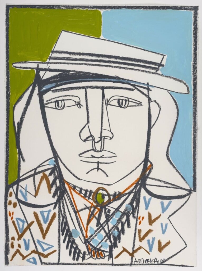 AMERICA MARTIN Man with the Bolo Tie and Kerchief Pastel + Ink on Cotton Paper 30 x 22.25 inches