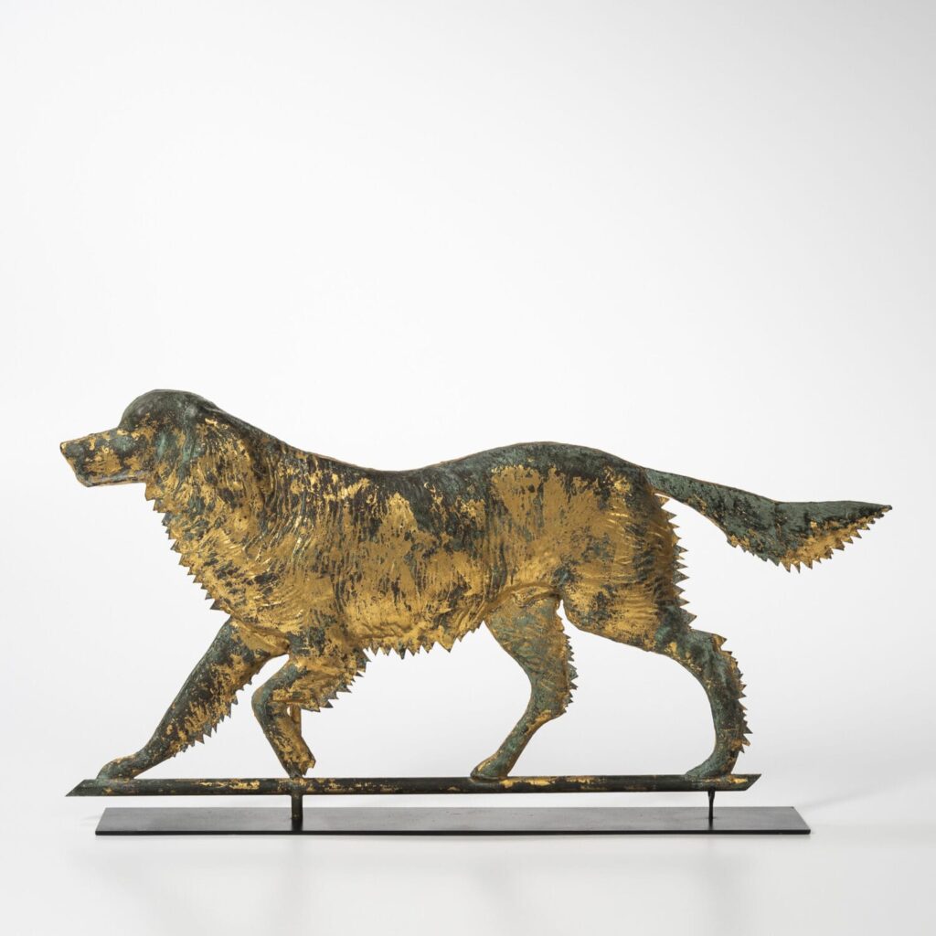 Molded and Gilt Copper "Ranger" Setter Weathervane
Attributed to Cushing & White, Waltham, Massachusetts, c. 1875.  Estimate: $6,000-8,000