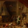 Interior of a laboratory with an Alchemist at work with a stuffed alligator hanging from a ceiling beam by David Teniers the Younger. Sold for £529,500