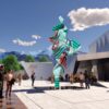 Visualisation of Yinka Shonibare CBE, Wind Sculpture (TG) II, 2024 and the Almaty Museum of Arts East Entrance. Visual render by Chapman Taylor. © Yinka Shonibare CBE.